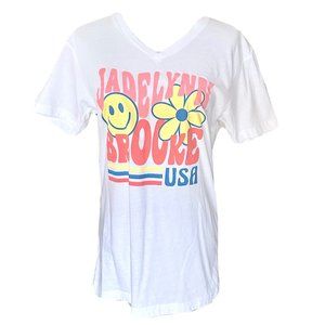 NEW! JADELYNN BROOKE USA RETRO LOGO 70's HIPPIE TEE T-SHIRT WOMENS SIZE SMALL S